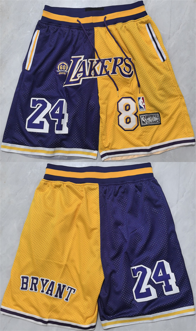 Men's #8 #24 Kobe Bryant Purple/Yellow 2026 Shorts (Run Small)